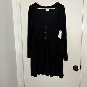 Abound Black V-Neck Long Sleeve Casual Dress